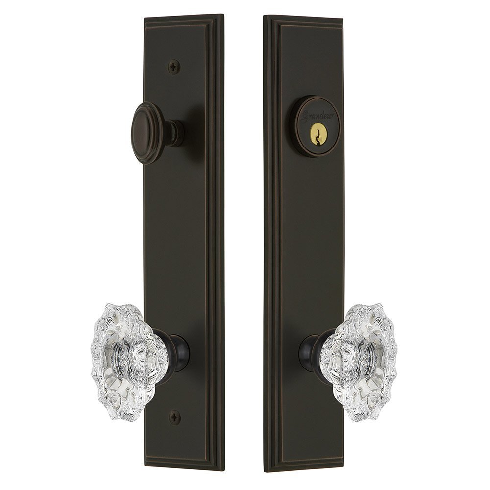 Tall Plate Handleset with Biarritz Knob in Timeless Bronze