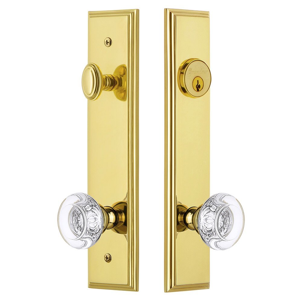 Tall Plate Handleset with Bordeaux Knob in Lifetime Brass