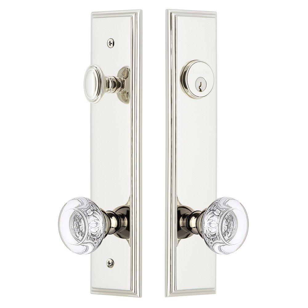 Tall Plate Handleset with Bordeaux Knob in Polished Nickel