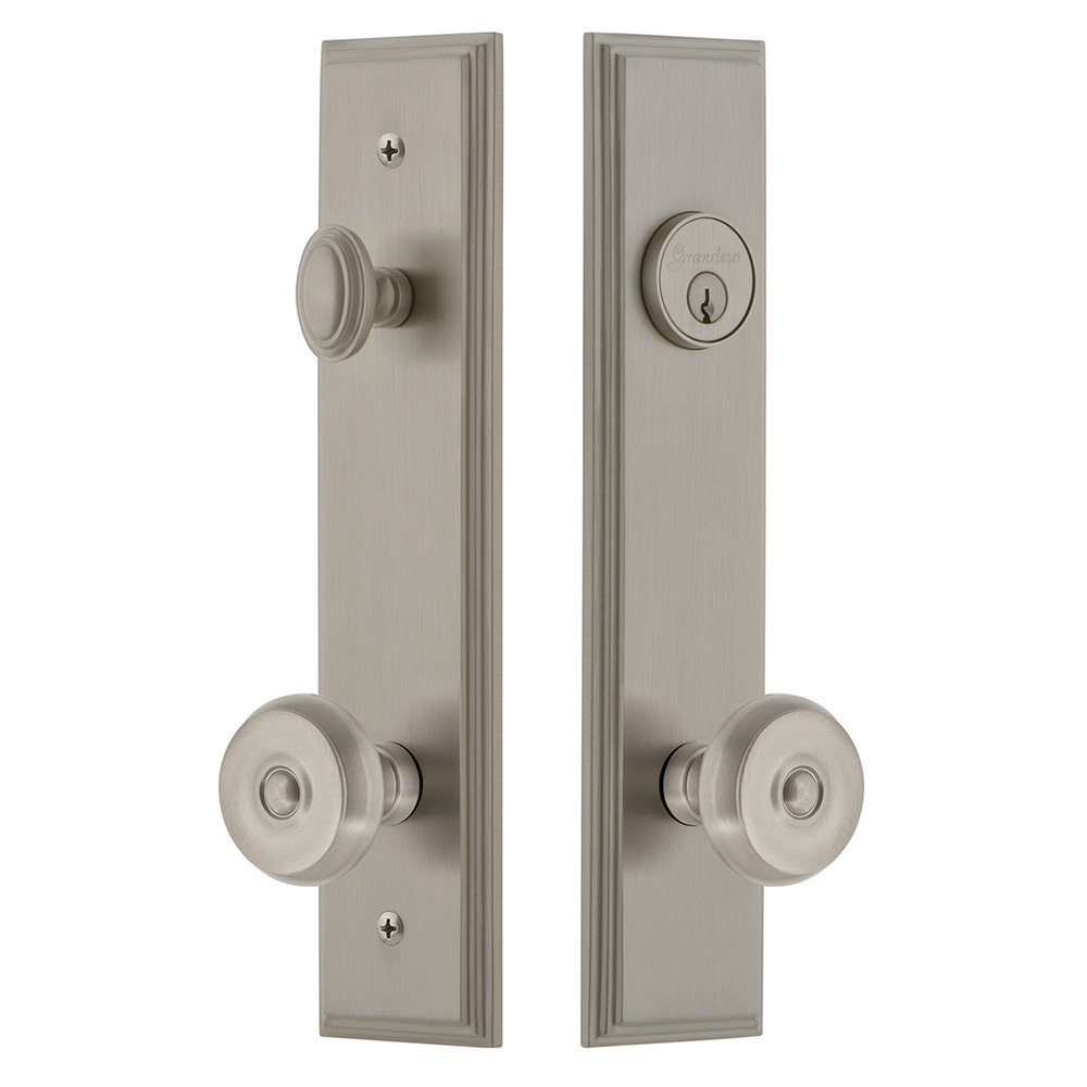 Tall Plate Handleset with Bouton Knob in Satin Nickel