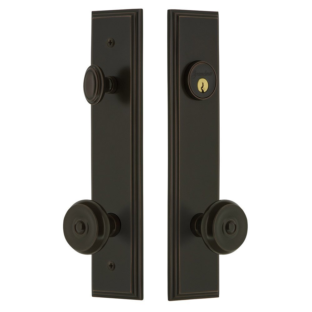 Tall Plate Handleset with Bouton Knob in Timeless Bronze