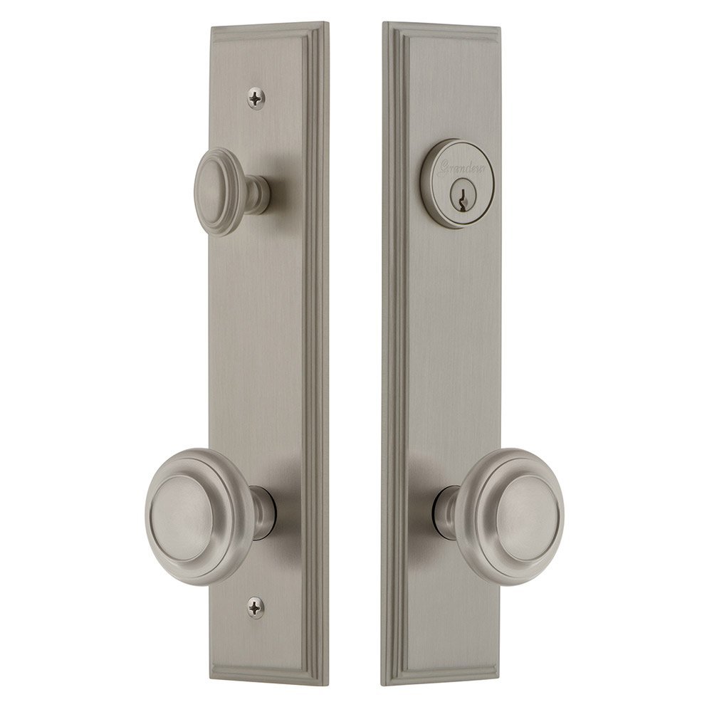 Tall Plate Handleset with Circulaire Knob in Satin Nickel