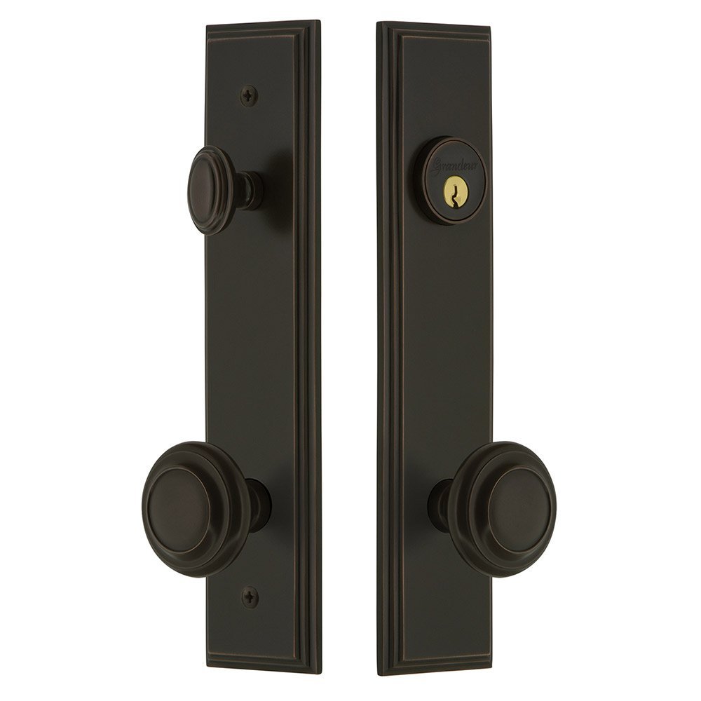 Tall Plate Handleset with Circulaire Knob in Timeless Bronze