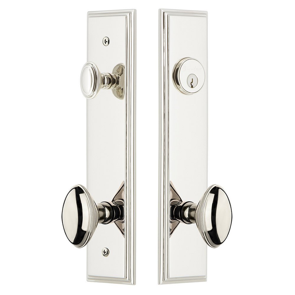 Tall Plate Handleset with Eden Prairie Knob in Polished Nickel