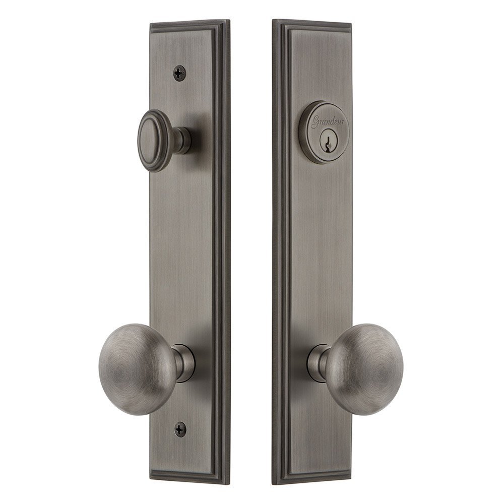 Tall Plate Handleset with Fifth Avenue Knob in Antique Pewter