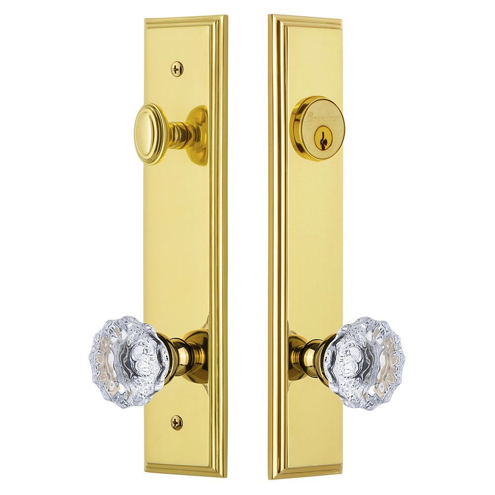 Tall Plate Handleset with Fontainebleau Knob in Lifetime Brass