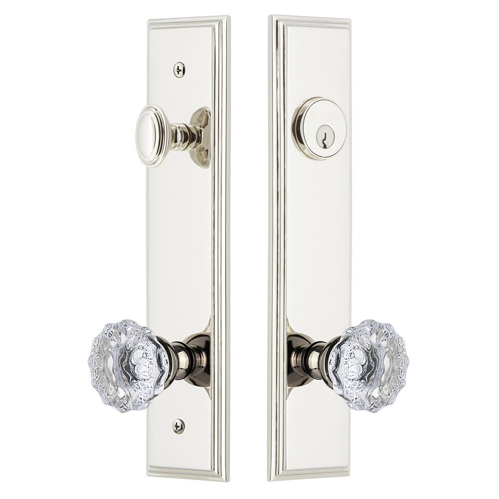 Tall Plate Handleset with Fontainebleau Knob in Polished Nickel