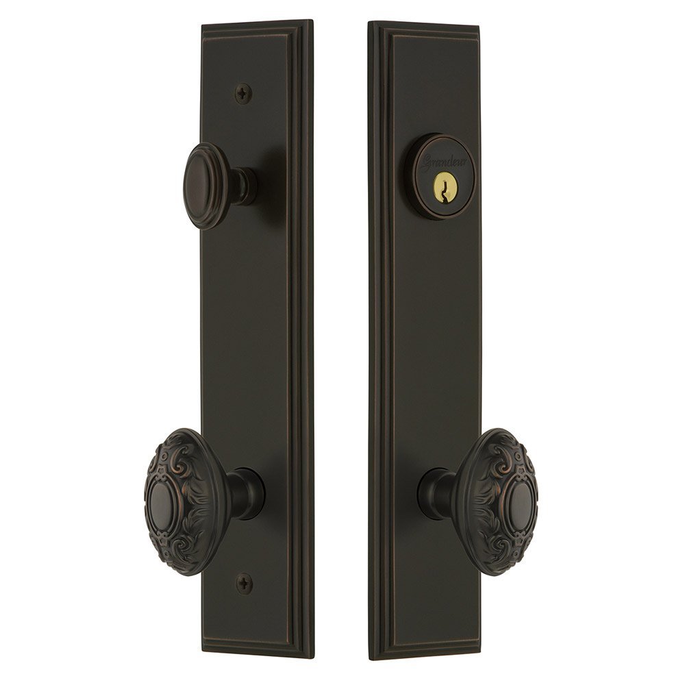 Tall Plate Handleset with Grande Victorian Knob in Timeless Bronze