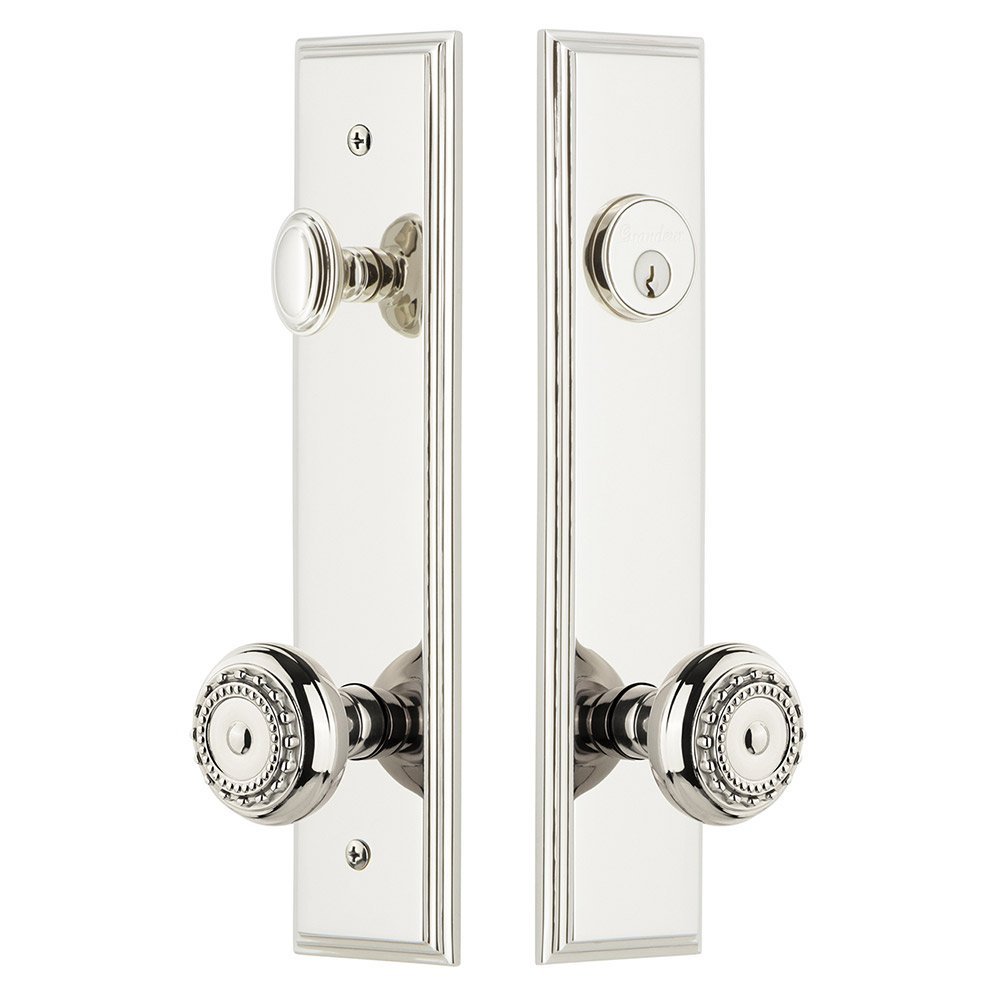 Tall Plate Handleset with Parthenon Knob in Polished Nickel