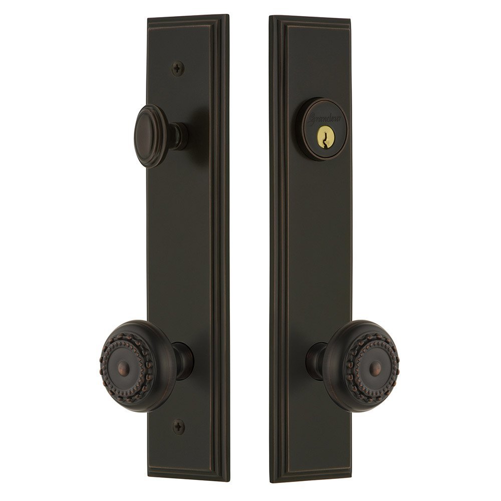 Tall Plate Handleset with Parthenon Knob in Timeless Bronze
