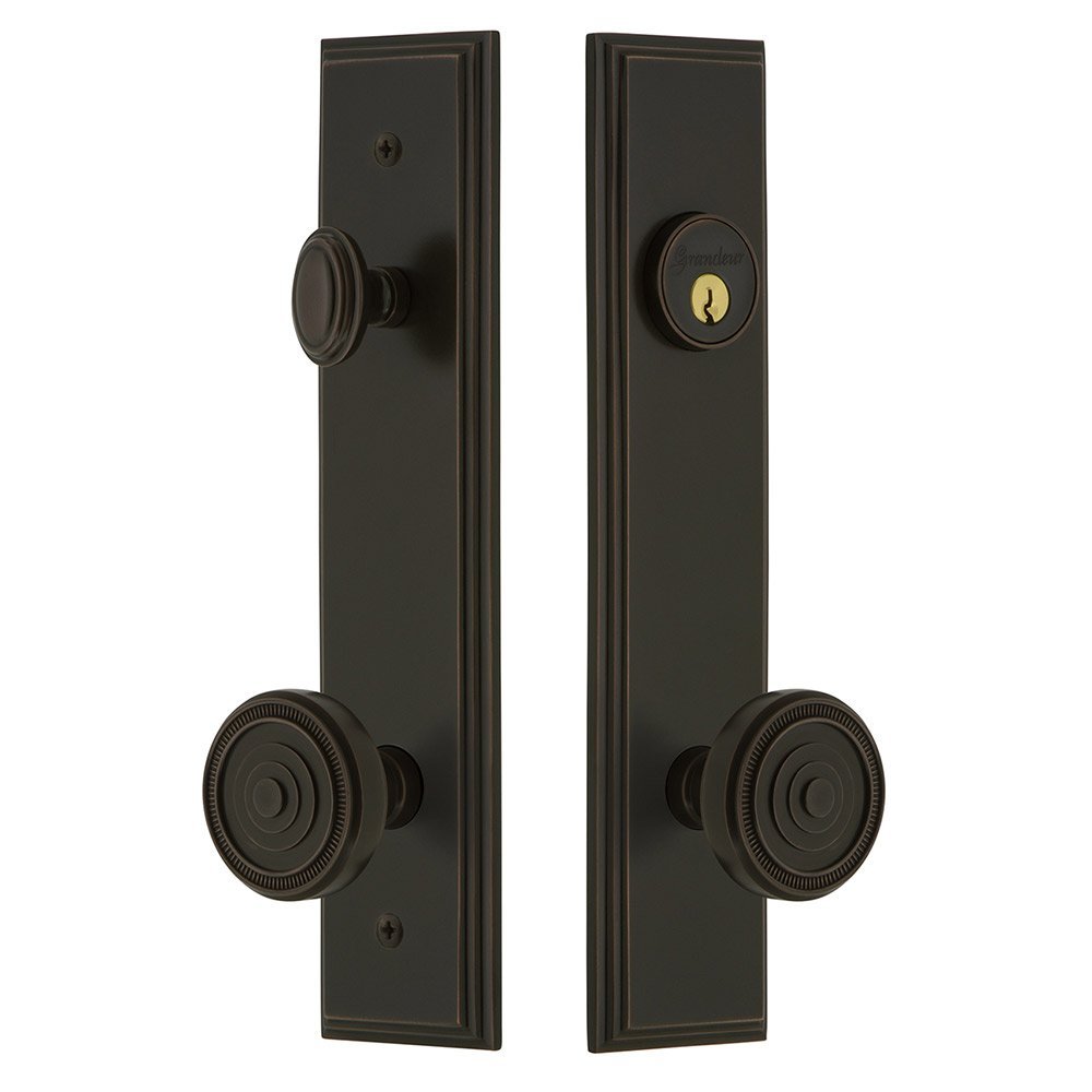 Tall Plate Handleset with Soleil Knob in Timeless Bronze