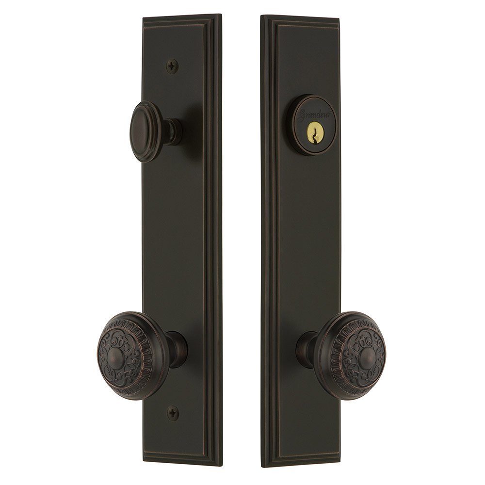 Tall Plate Handleset with Windsor Knob in Timeless Bronze
