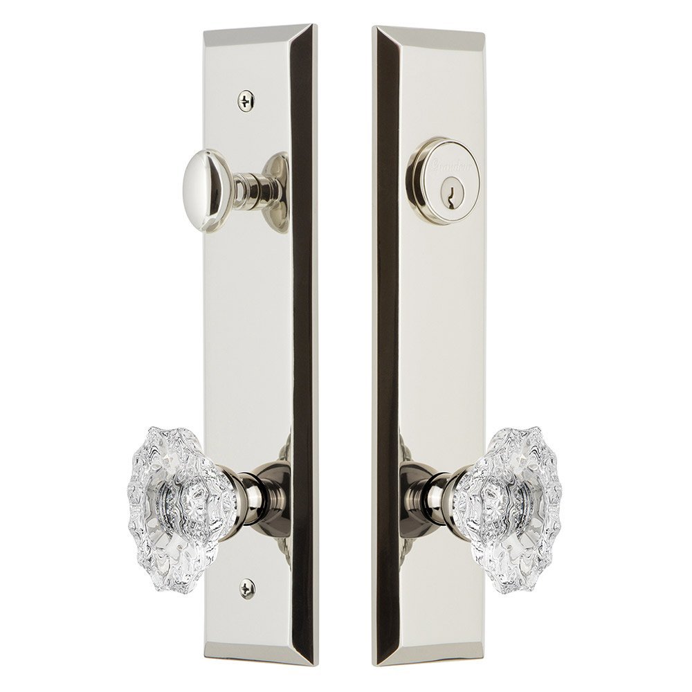 Tall Plate Handleset with Biarritz Knob in Polished Nickel