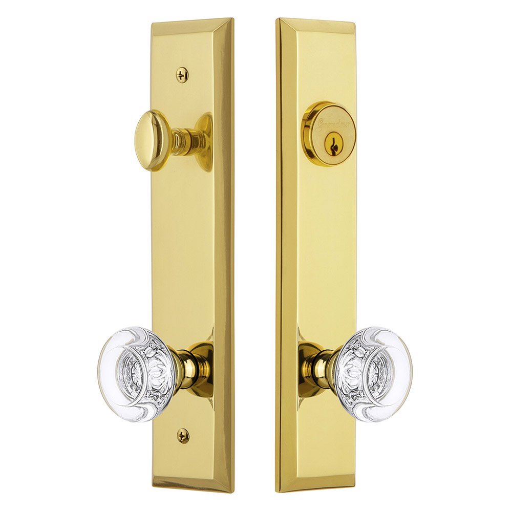 Tall Plate Handleset with Bordeaux Knob in Lifetime Brass