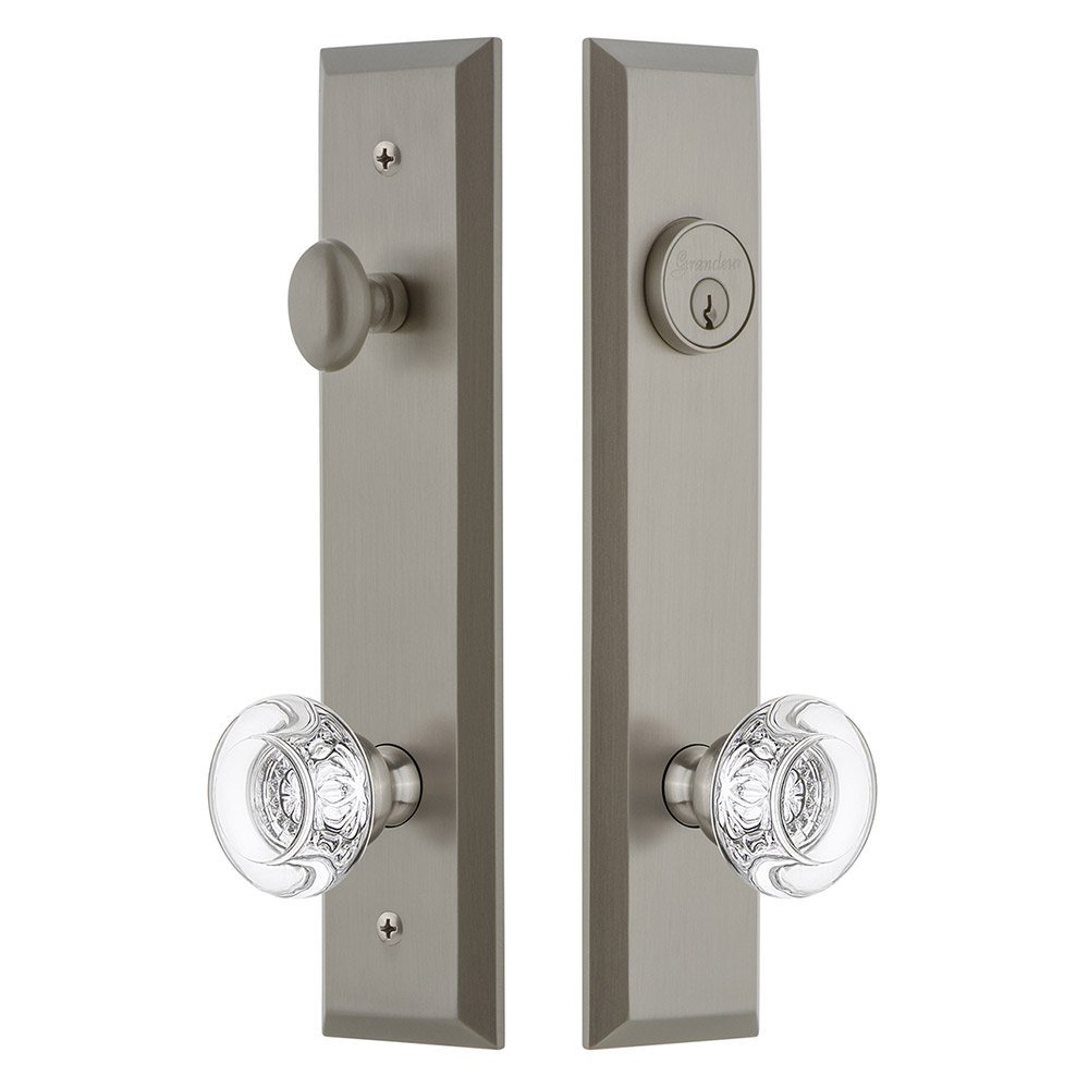 Tall Plate Handleset with Bordeaux Knob in Satin Nickel