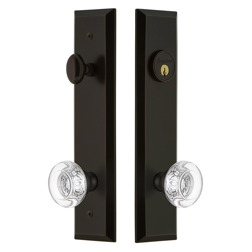 Tall Plate Handleset with Bordeaux Knob in Timeless Bronze