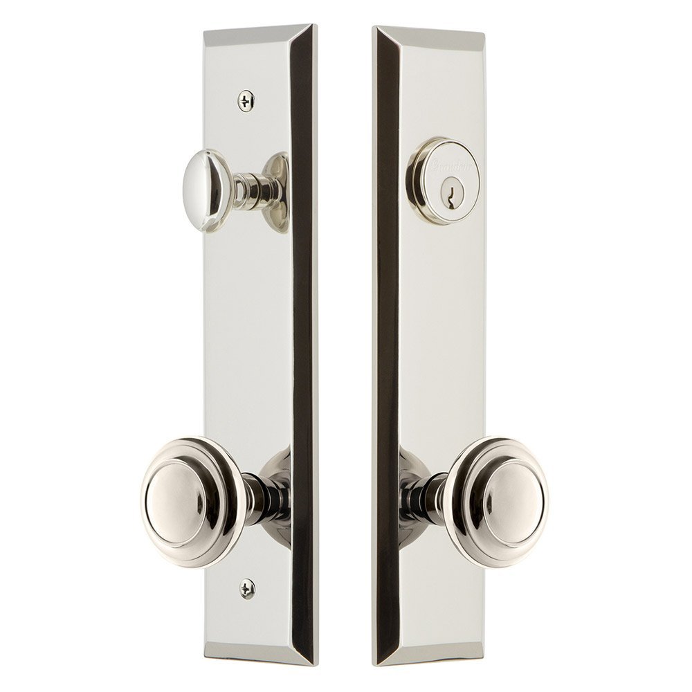 Tall Plate Handleset with Circulaire Knob in Polished Nickel