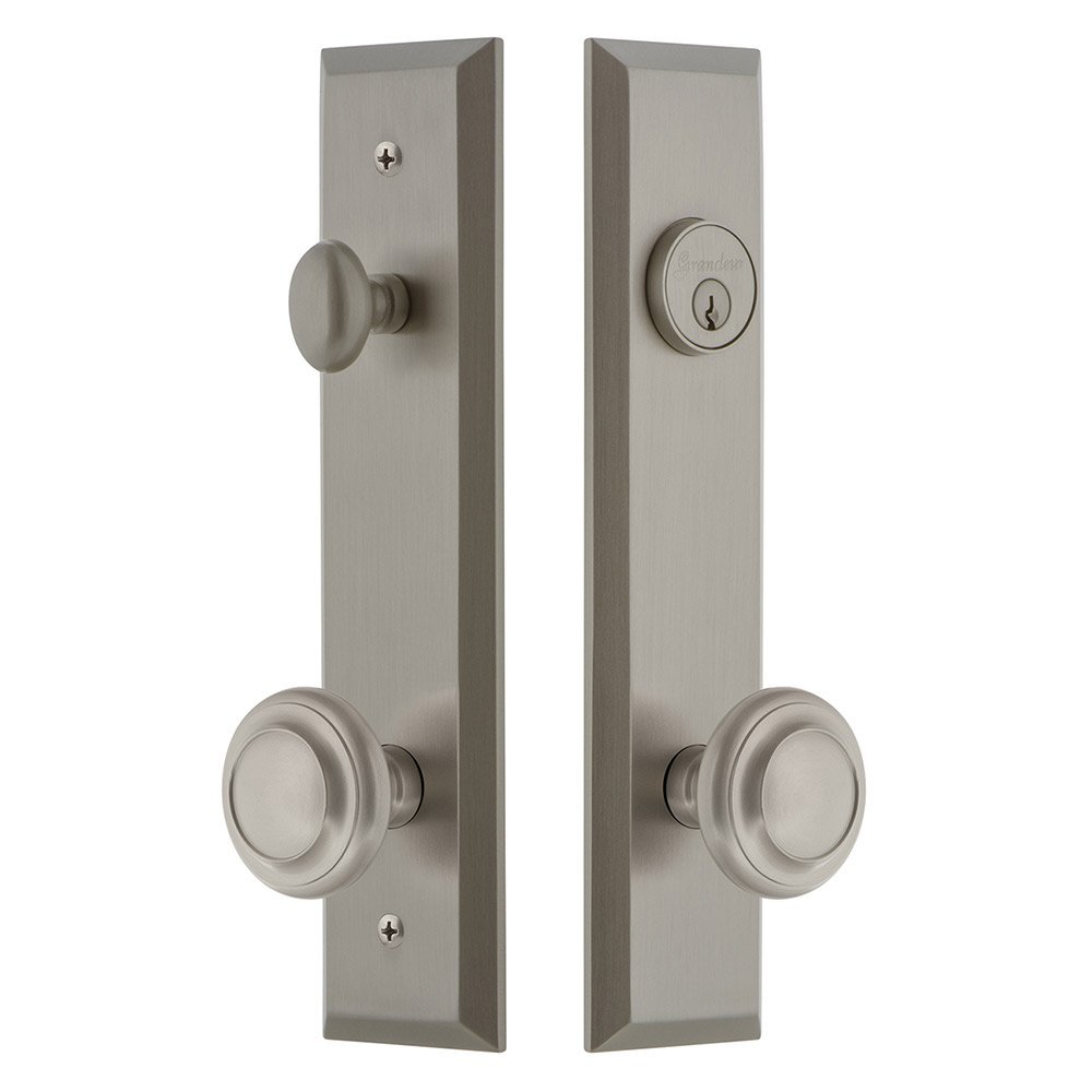 Tall Plate Handleset with Circulaire Knob in Satin Nickel