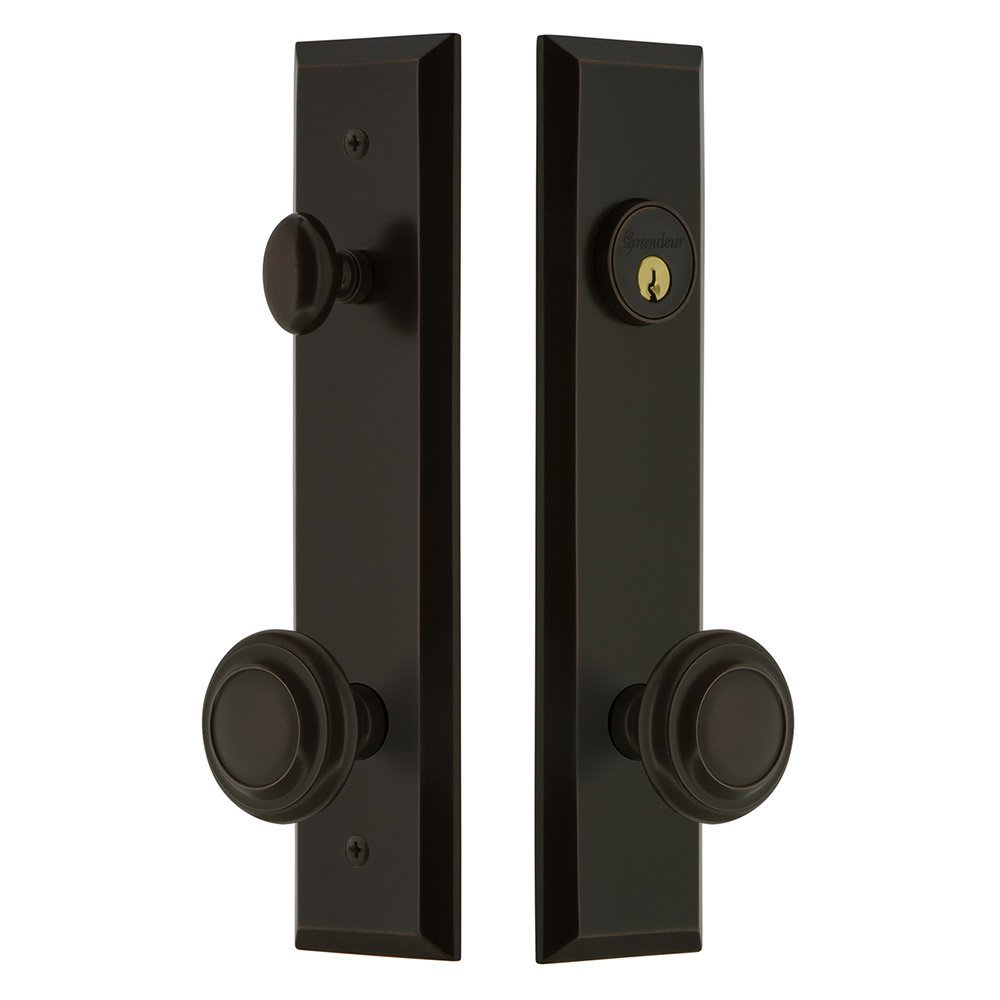 Tall Plate Handleset with Circulaire Knob in Timeless Bronze