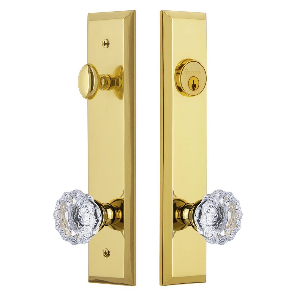 Tall Plate Handleset with Fontainebleau Knob in Lifetime Brass