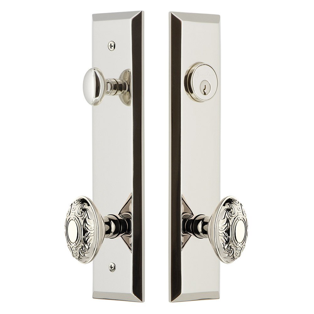 Tall Plate Handleset with Grande Victorian Knob in Polished Nickel