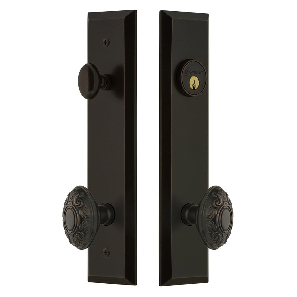 Tall Plate Handleset with Grande Victorian Knob in Timeless Bronze