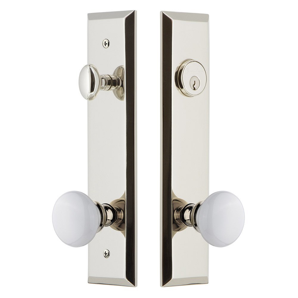 Tall Plate Handleset with Hyde Park Knob in Polished Nickel