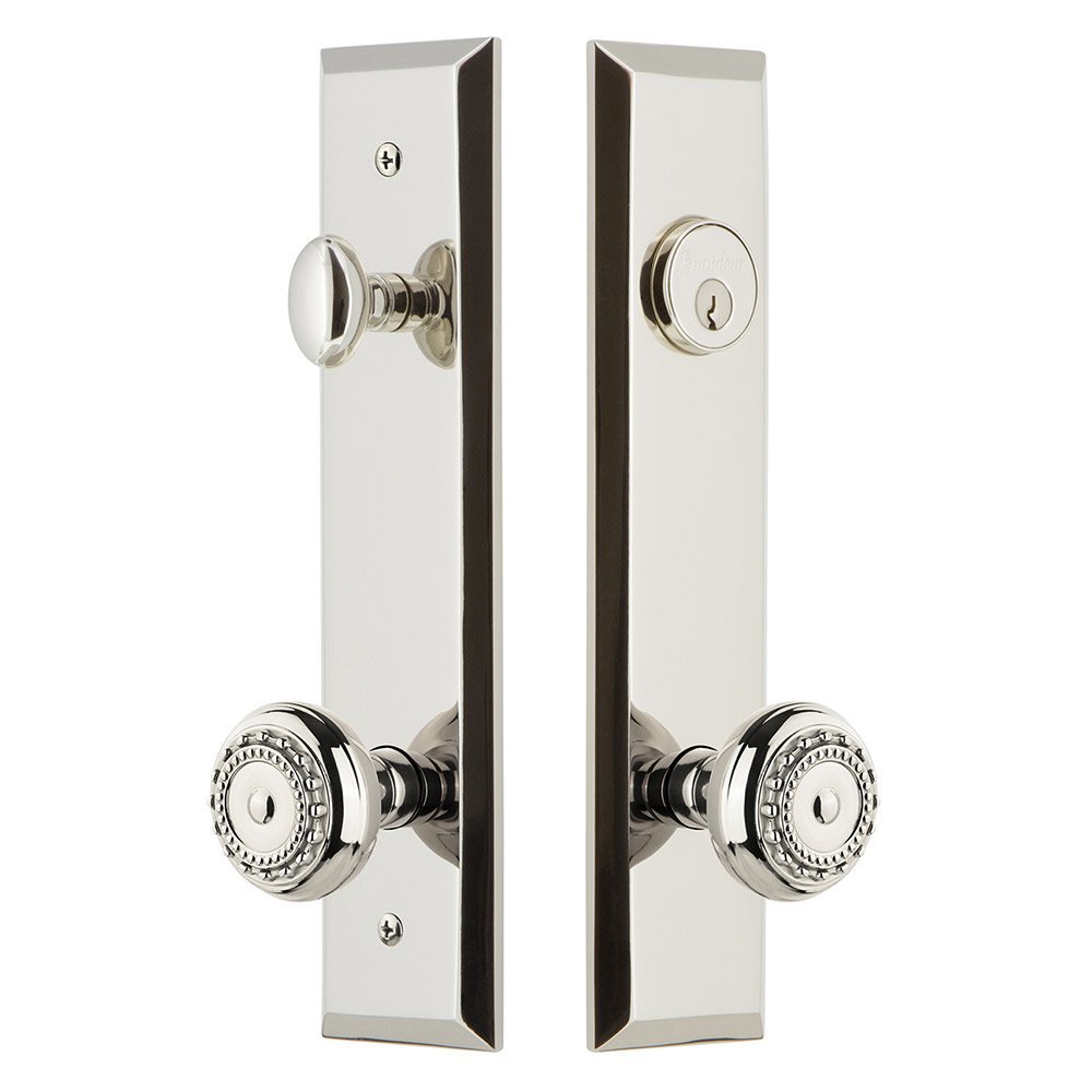 Tall Plate Handleset with Parthenon Knob in Polished Nickel