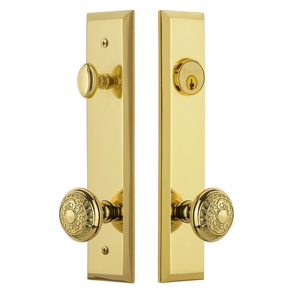 Tall Plate Handleset with Windsor Knob in Lifetime Brass