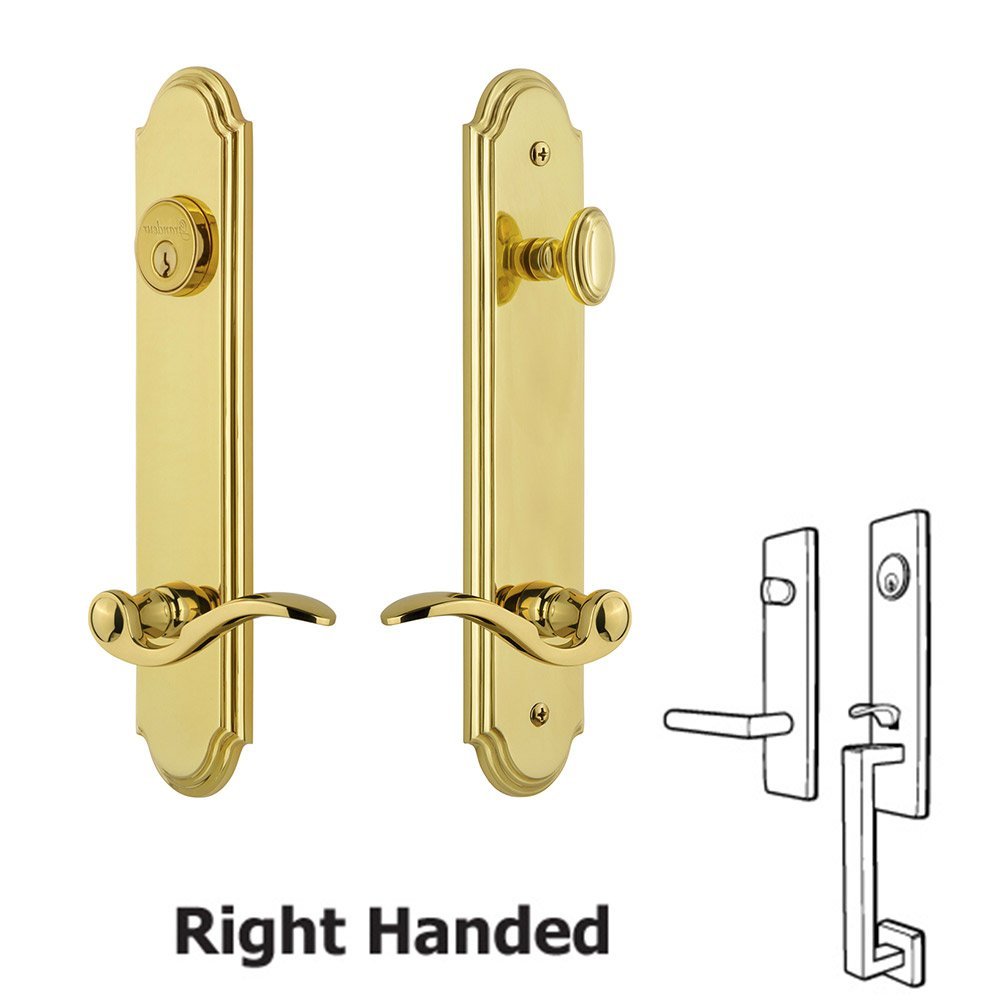 Arc Tall Plate Handleset with Bellagio Right Handed Lever in Lifetime Brass