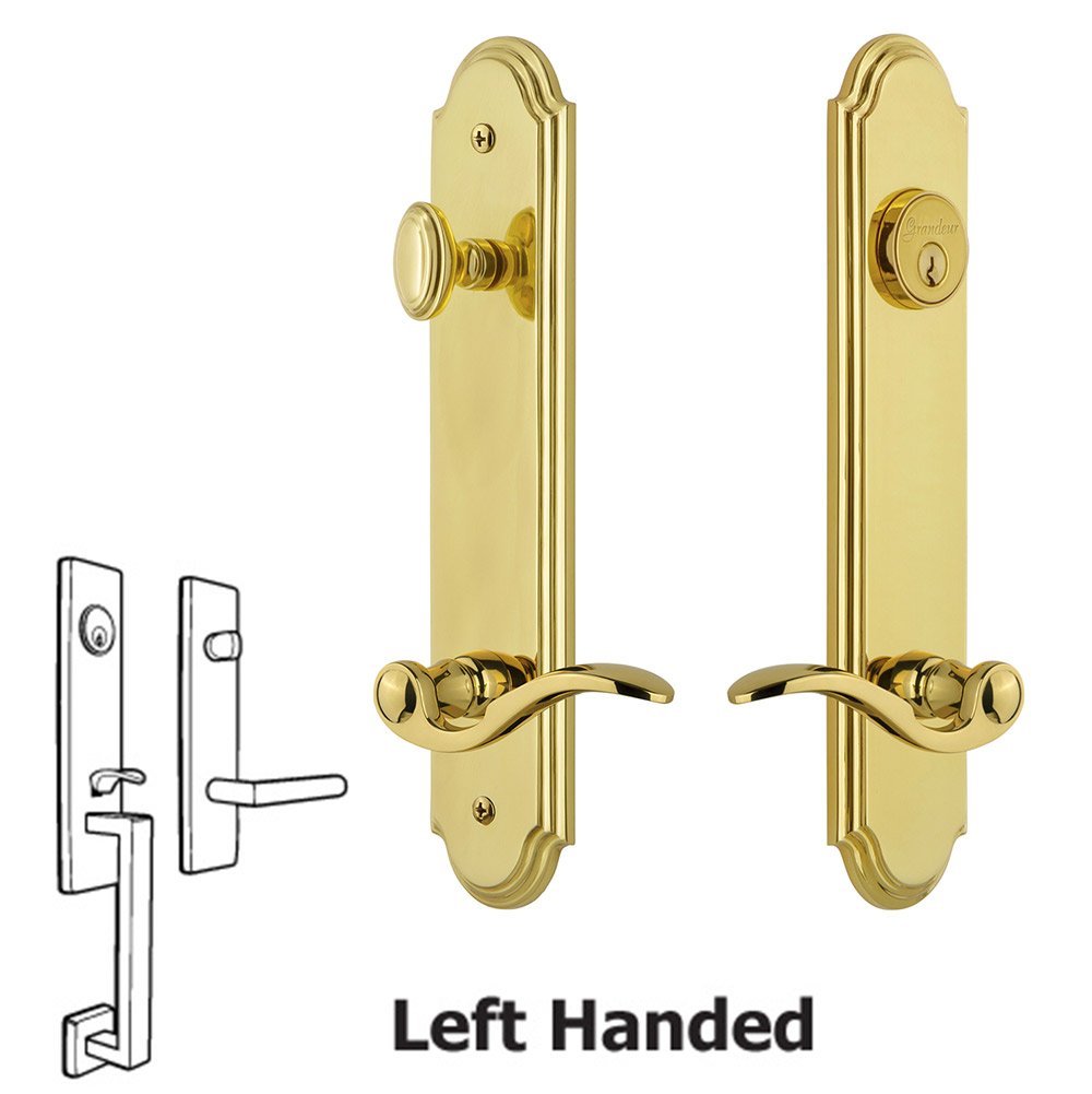 Arc Tall Plate Handleset with Bellagio Left Handed Lever in Lifetime Brass