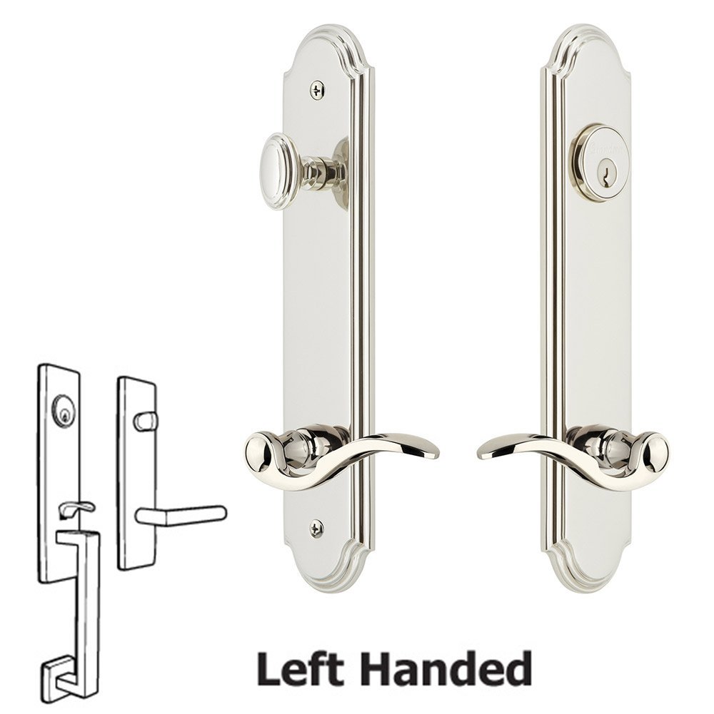 Arc Tall Plate Handleset with Bellagio Left Handed Lever in Polished Nickel