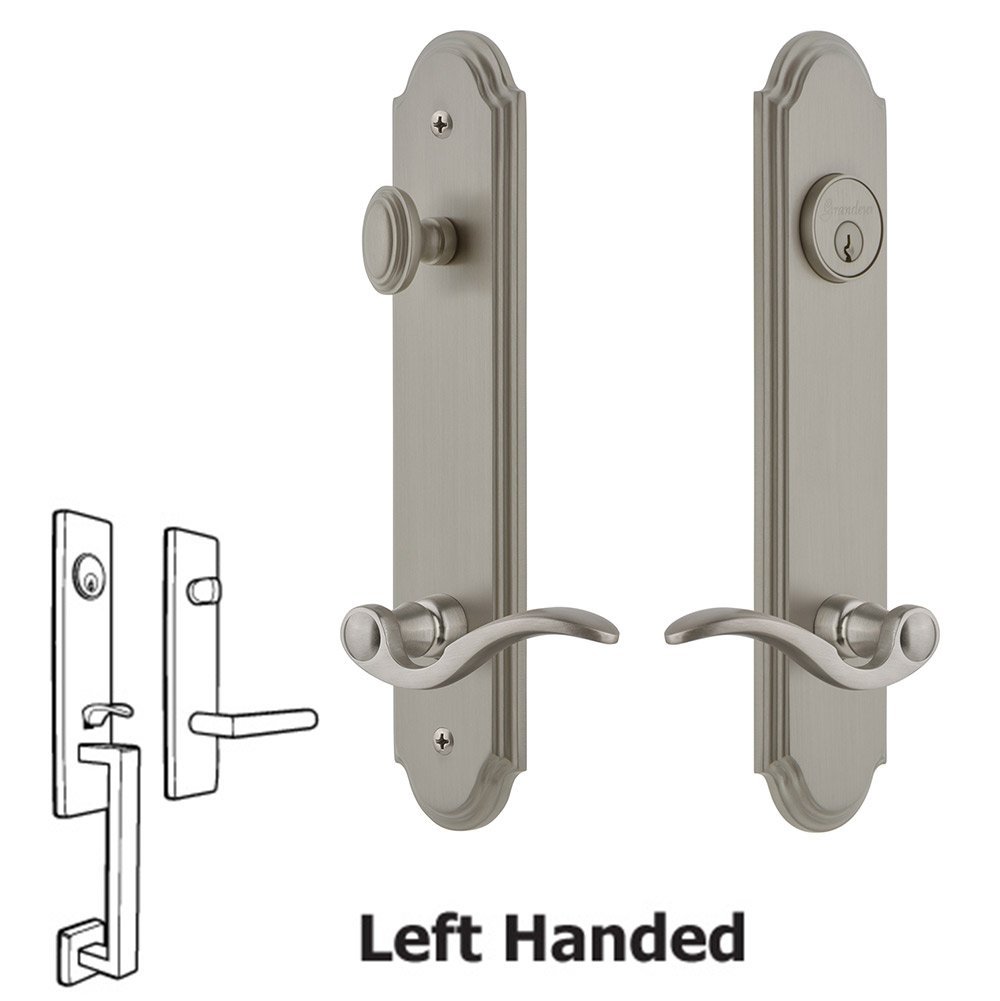 Arc Tall Plate Handleset with Bellagio Left Handed Lever in Satin Nickel