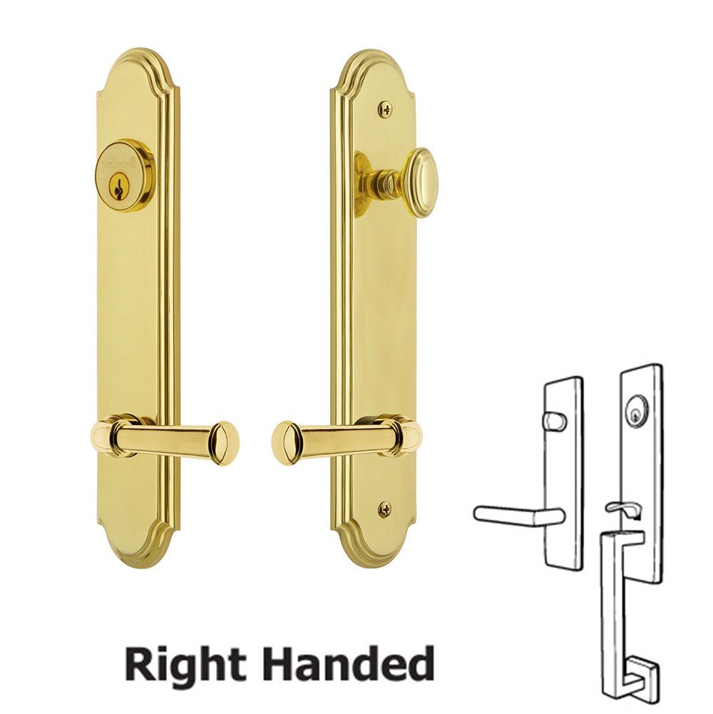 Arc Tall Plate Handleset with Georgetown Right Handed Lever in Lifetime Brass