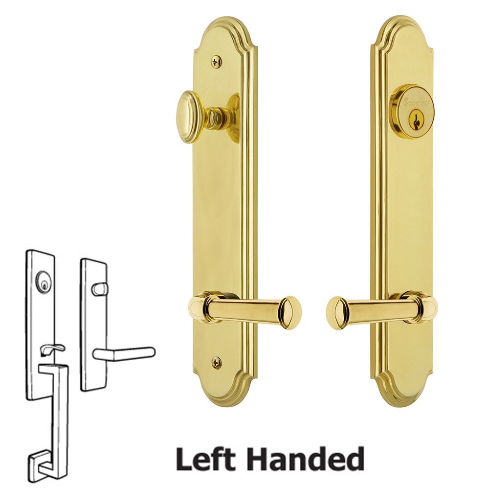 Arc Tall Plate Handleset with Georgetown Left Handed Lever in Lifetime Brass