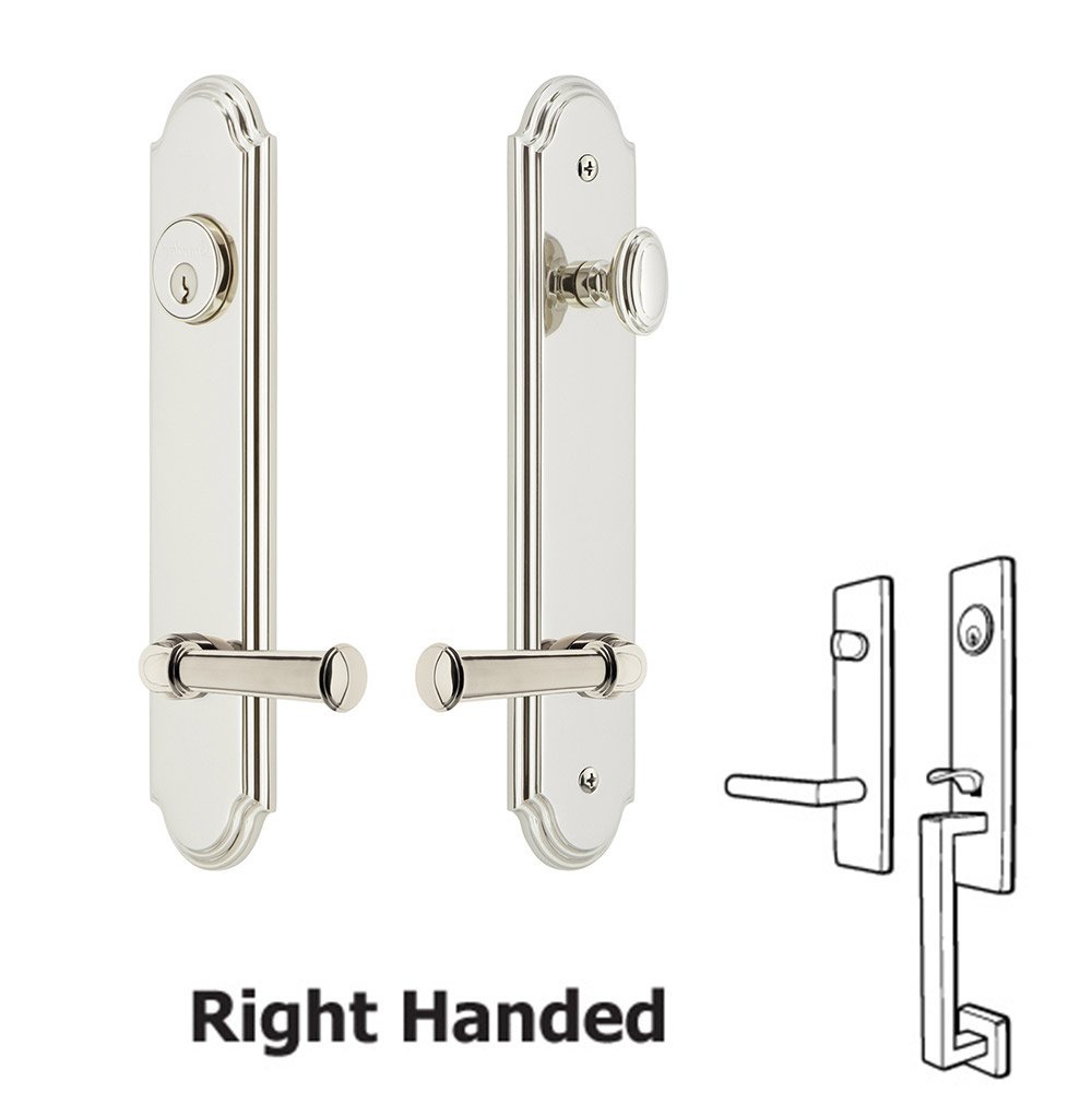 Arc Tall Plate Handleset with Georgetown Right Handed Lever in Polished Nickel