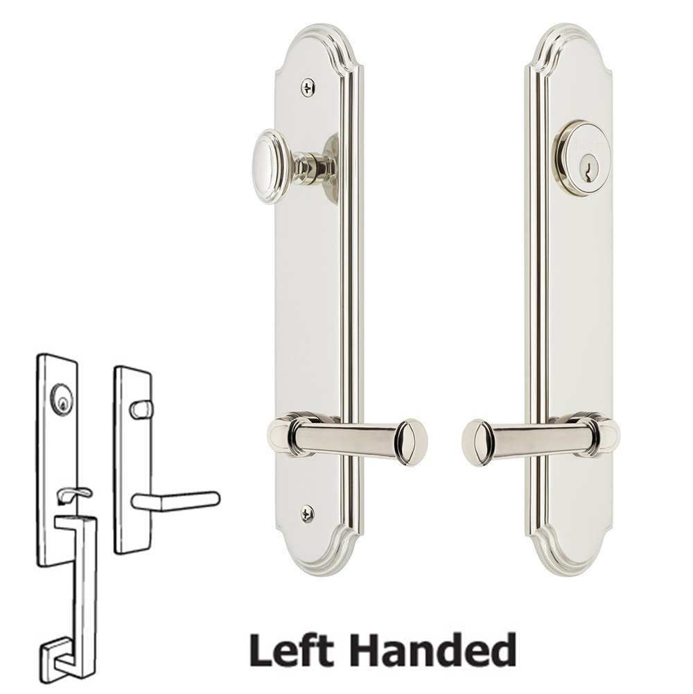 Arc Tall Plate Handleset with Georgetown Left Handed Lever in Polished Nickel