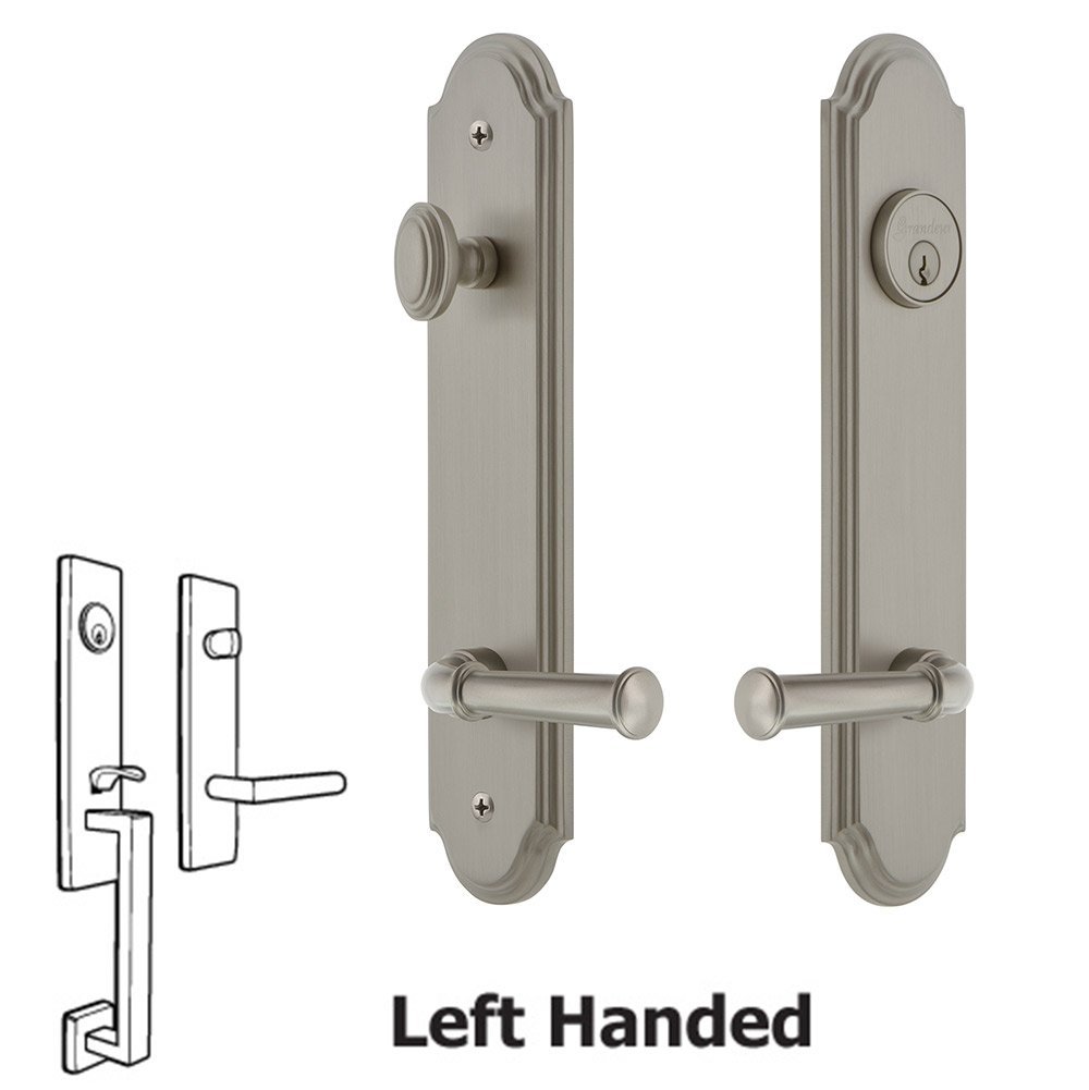 Arc Tall Plate Handleset with Georgetown Left Handed Lever in Satin Nickel