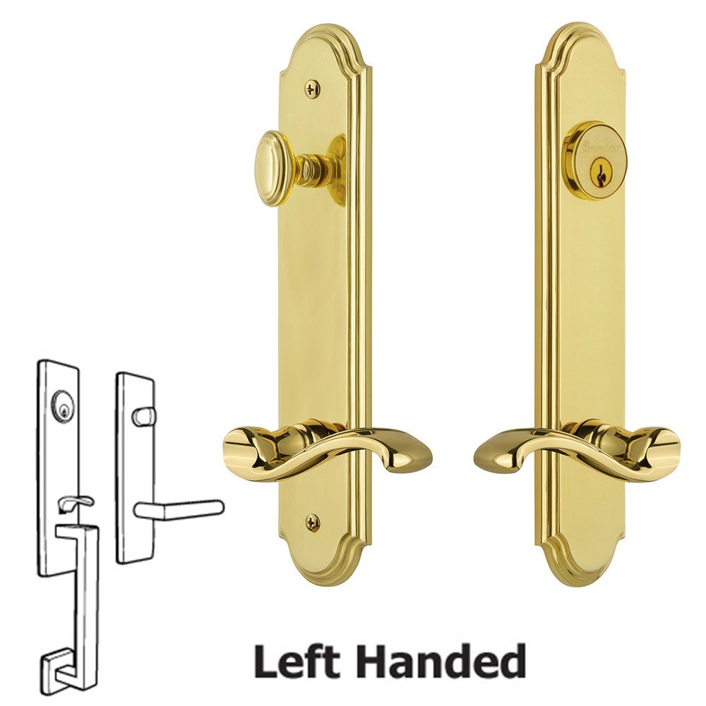 Arc Tall Plate Handleset with Portofino Left Handed Lever in Lifetime Brass