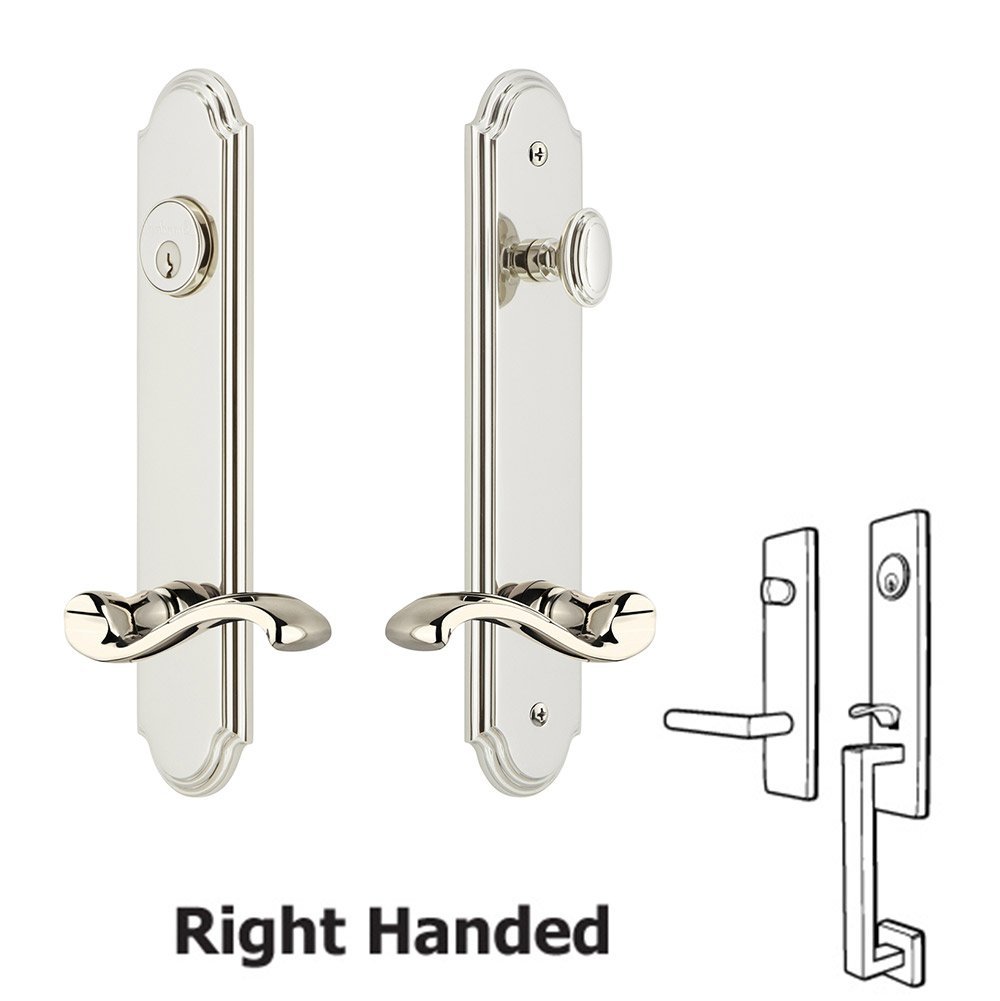 Arc Tall Plate Handleset with Portofino Right Handed Lever in Polished Nickel