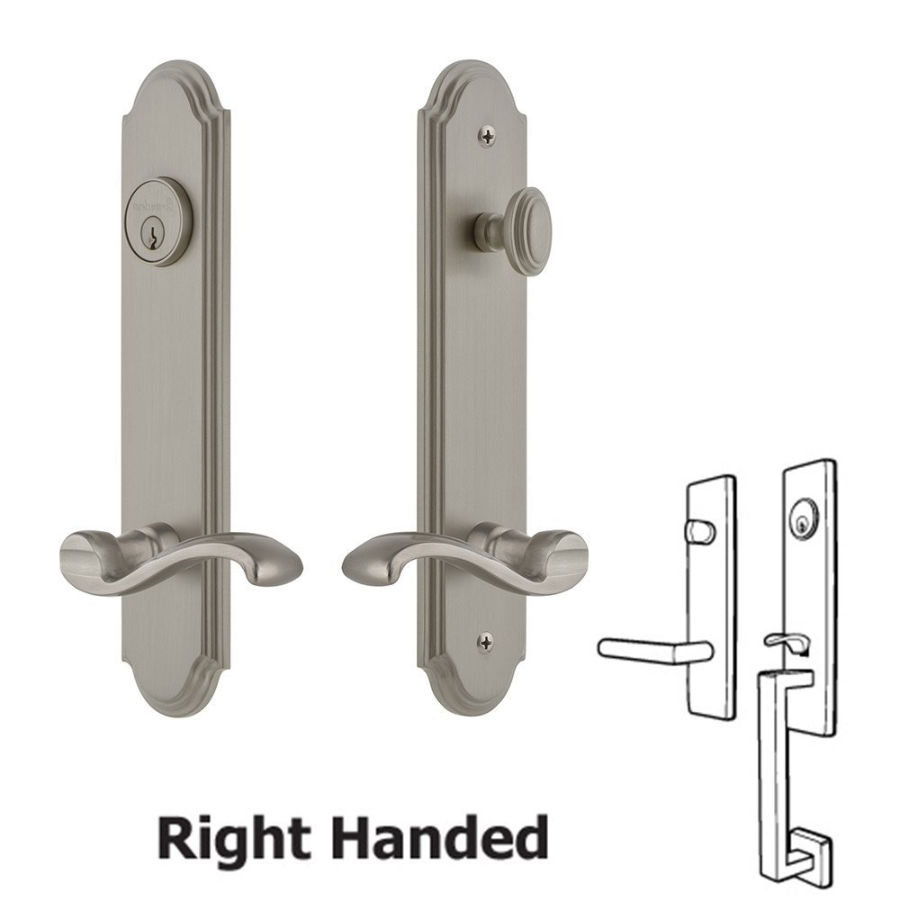 Arc Tall Plate Handleset with Portofino Right Handed Lever in Satin Nickel