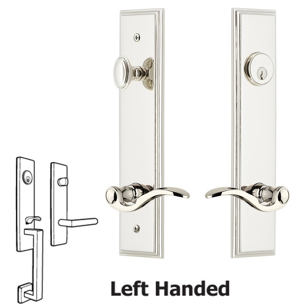 Tall Plate Handleset with Bellagio Left Handed Lever in Polished Nickel