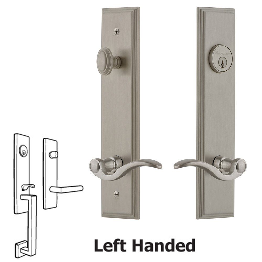 Tall Plate Handleset with Bellagio Left Handed Lever in Satin Nickel