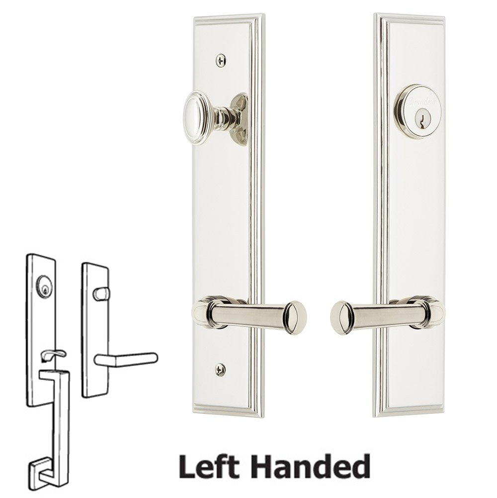 Tall Plate Handleset with Georgetown Left Handed Lever in Polished Nickel