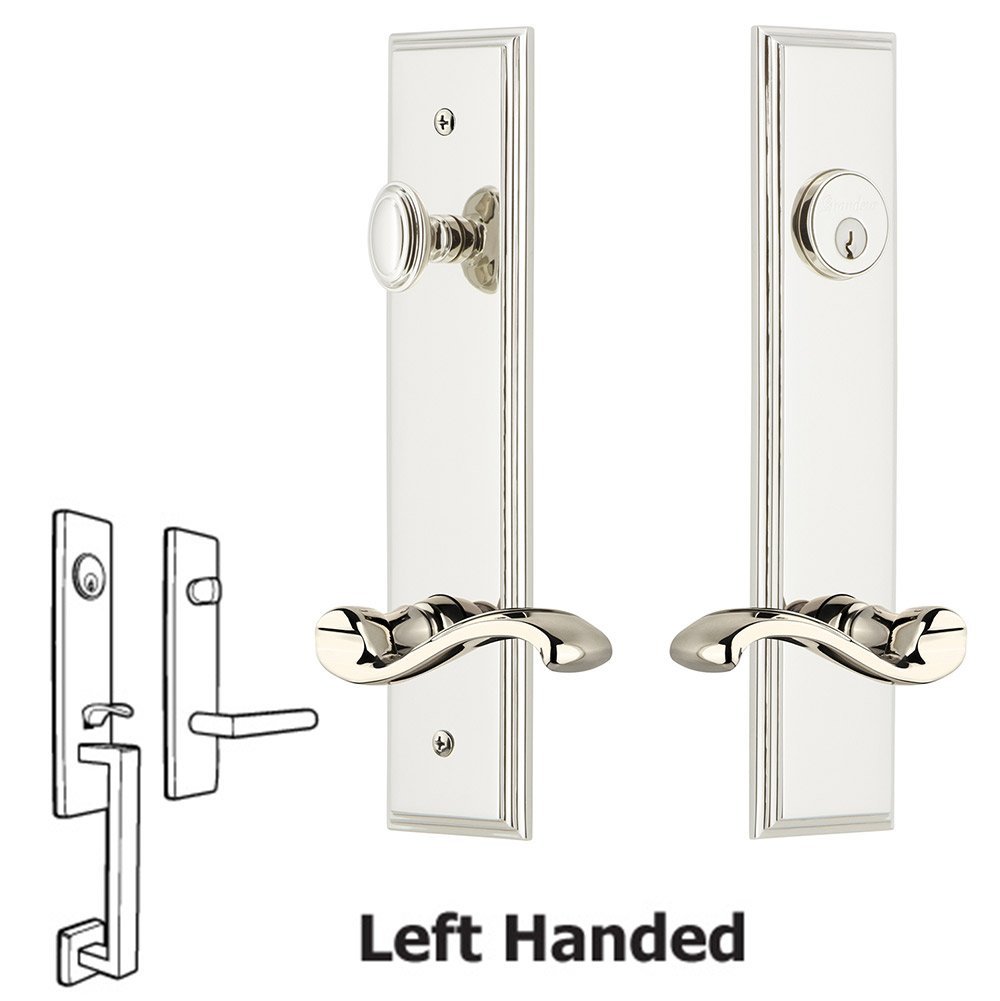 Tall Plate Handleset with Portofino Left Handed Lever in Polished Nickel