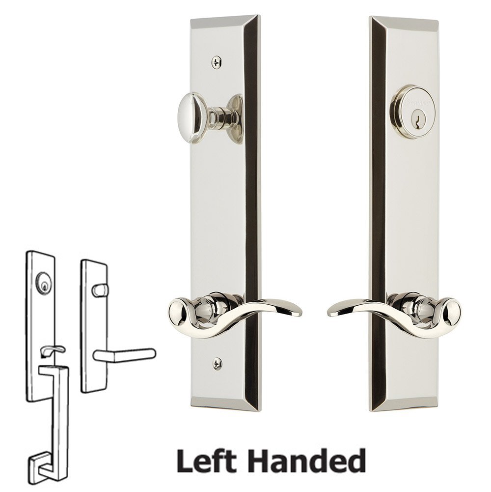 Tall Plate Handleset with Bellagio Left Handed Lever in Polished Nickel