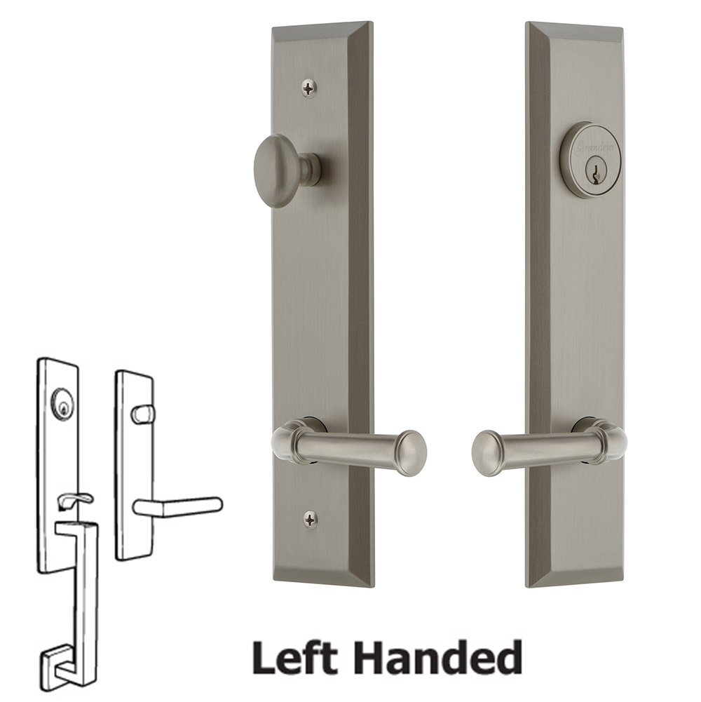 Tall Plate Handleset with Georgetown Left Handed Lever in Satin Nickel