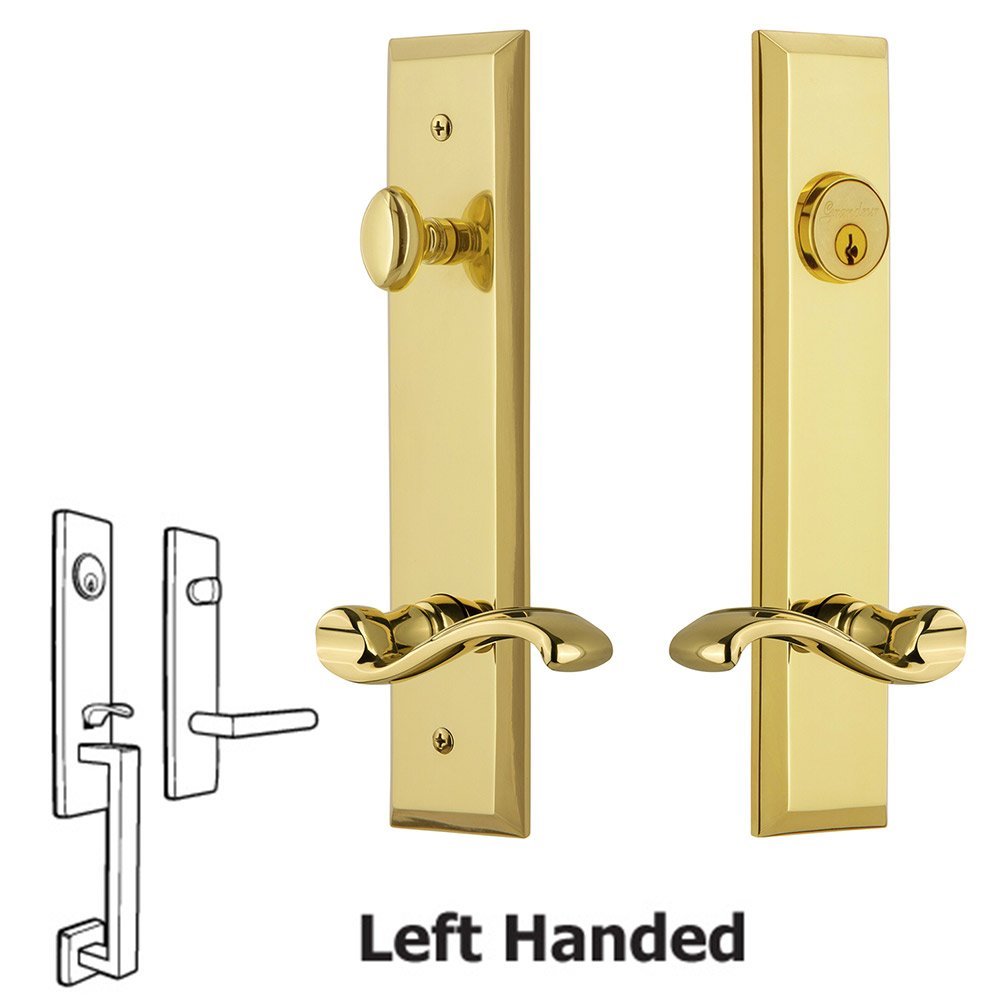 Tall Plate Handleset with Portofino Left Handed Lever in Lifetime Brass