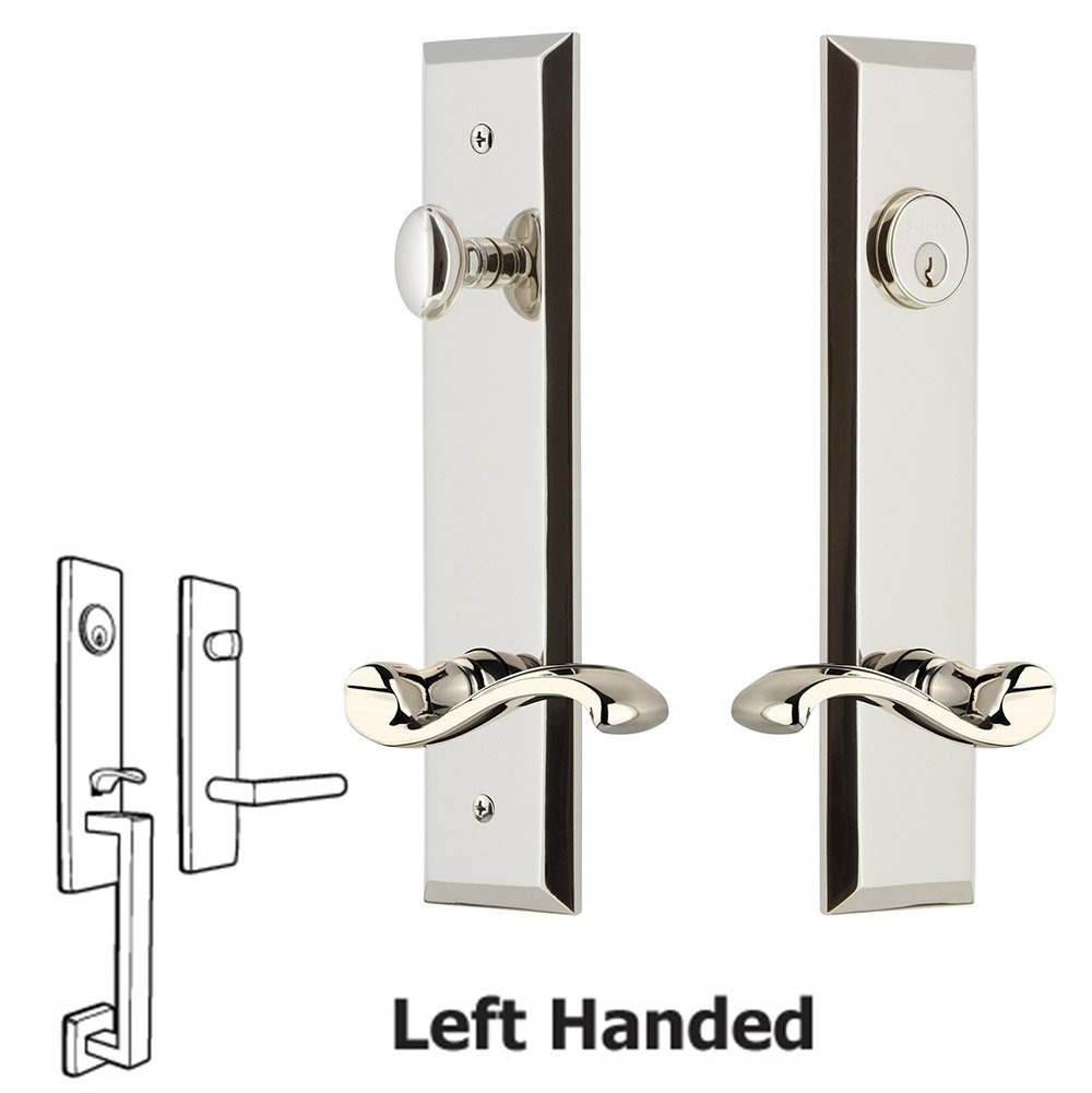 Tall Plate Handleset with Portofino Left Handed Lever in Polished Nickel