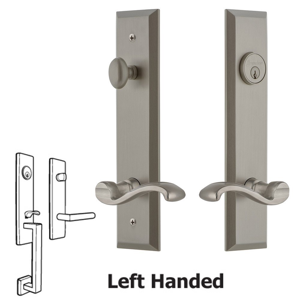 Tall Plate Handleset with Portofino Left Handed Lever in Satin Nickel